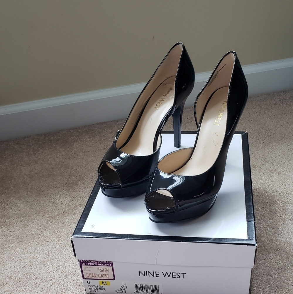 Nine West platform patent black heel